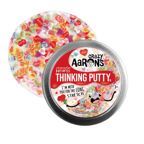 Crazy Aaron's Thinking Putty - Conversation Hearts - 2" Tin - "I'm with you for the Long Stretch""